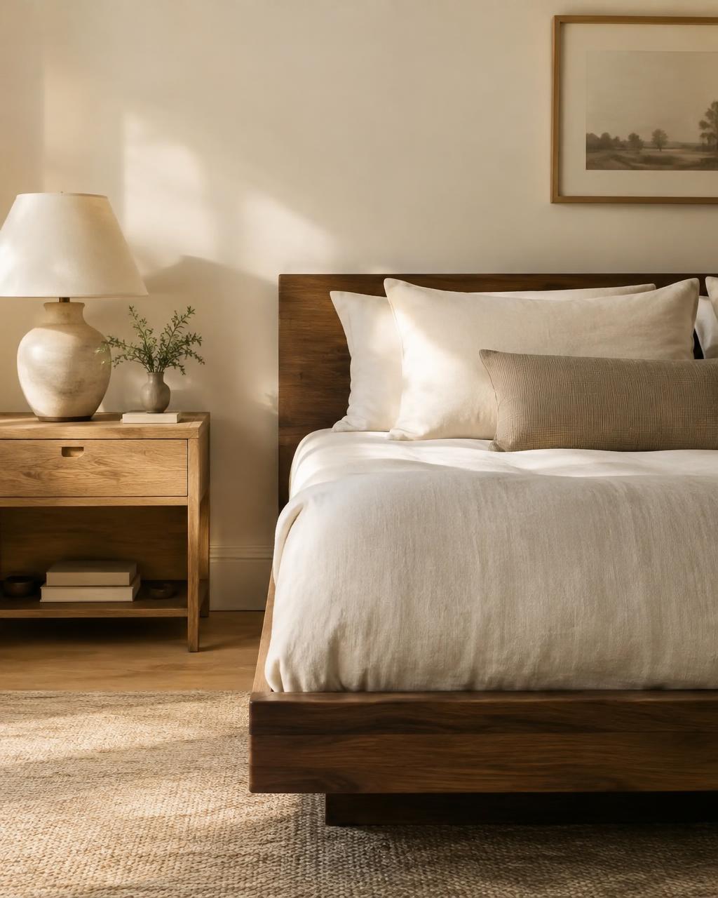 Bedroom with walnut bed